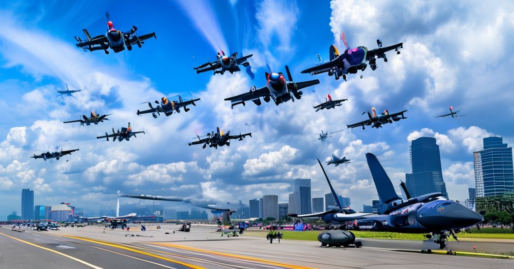 中国空軍の飛行表演隊がシンガポールに到着