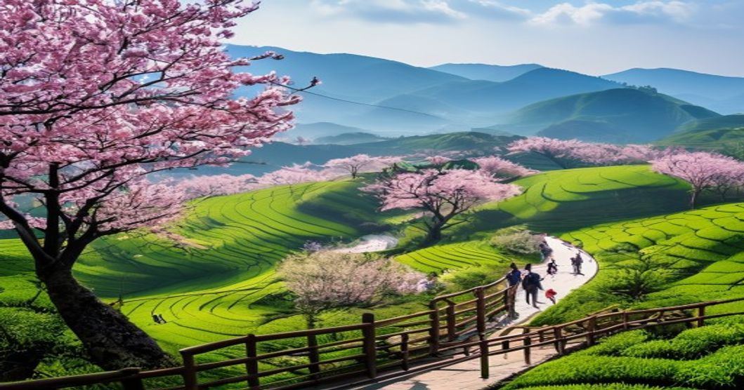 貴州省「茶畑と桜」で農村振興、年49億人市場の体験消費狙う